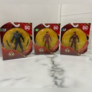 DC THE FLASH MOVIE 4” ACTION FIGURES. SET OF 3. THE FLASH-DARK FLASH-YOUNG BARRY